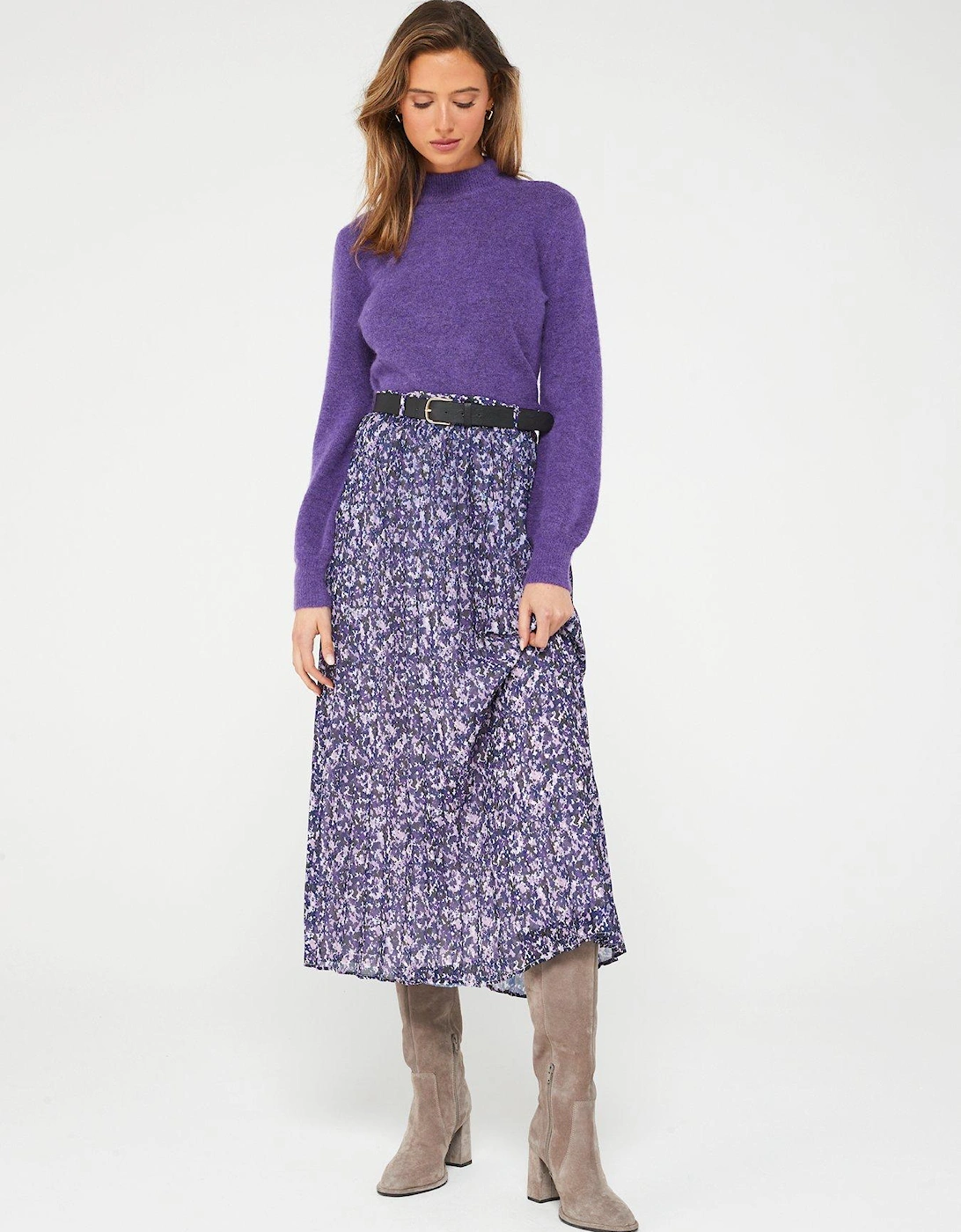 Belted Georgette Pleated Midaxi Skirt - Purple, 7 of 6