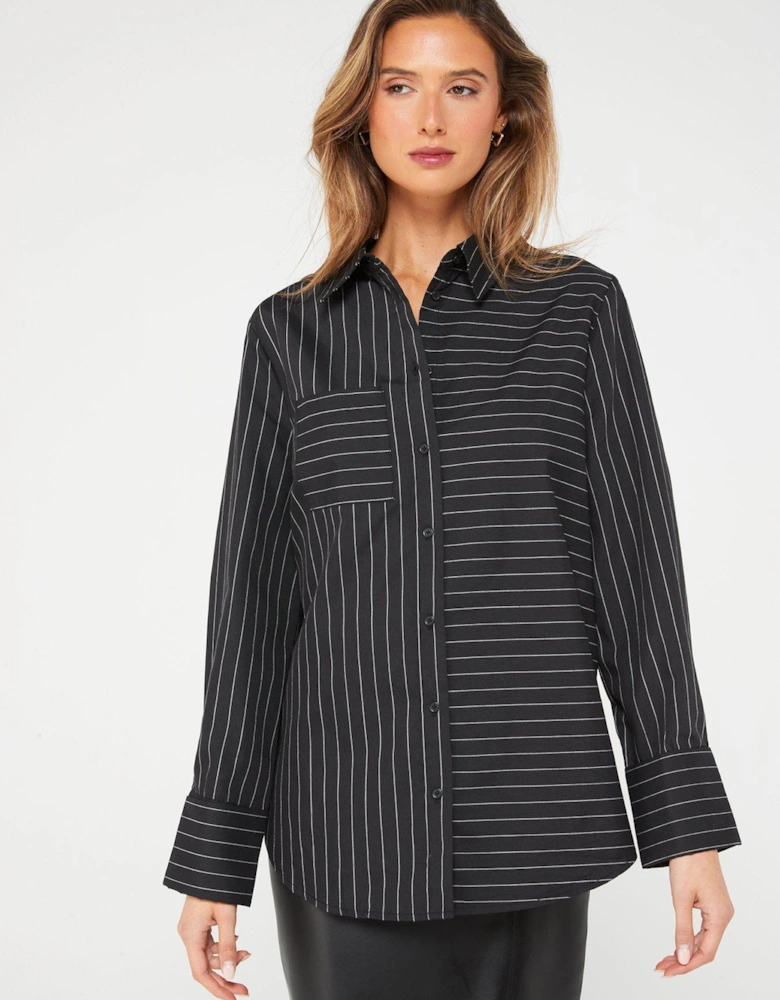 Long Sleeve Pinstripe Shirt - Black