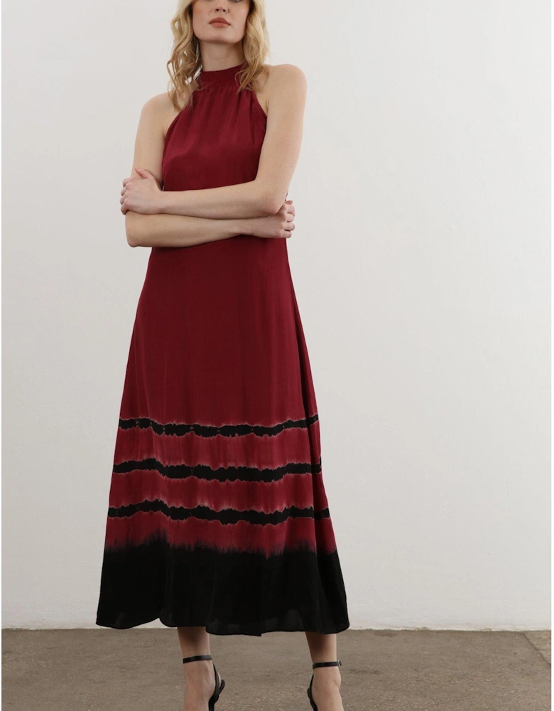 Halterneck Printed Midaxi Dress - Burgundy Red
