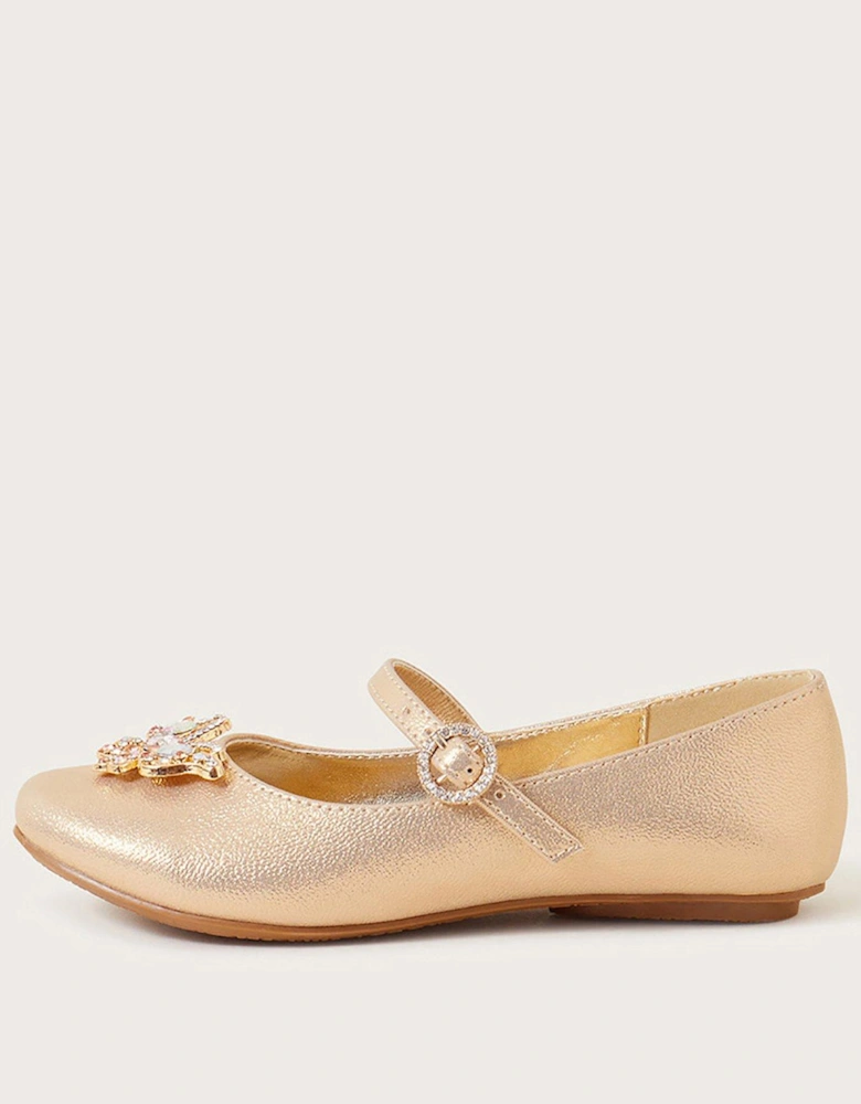Girls Jewel Butterfly Shimmer Ballerina Shoes - Gold