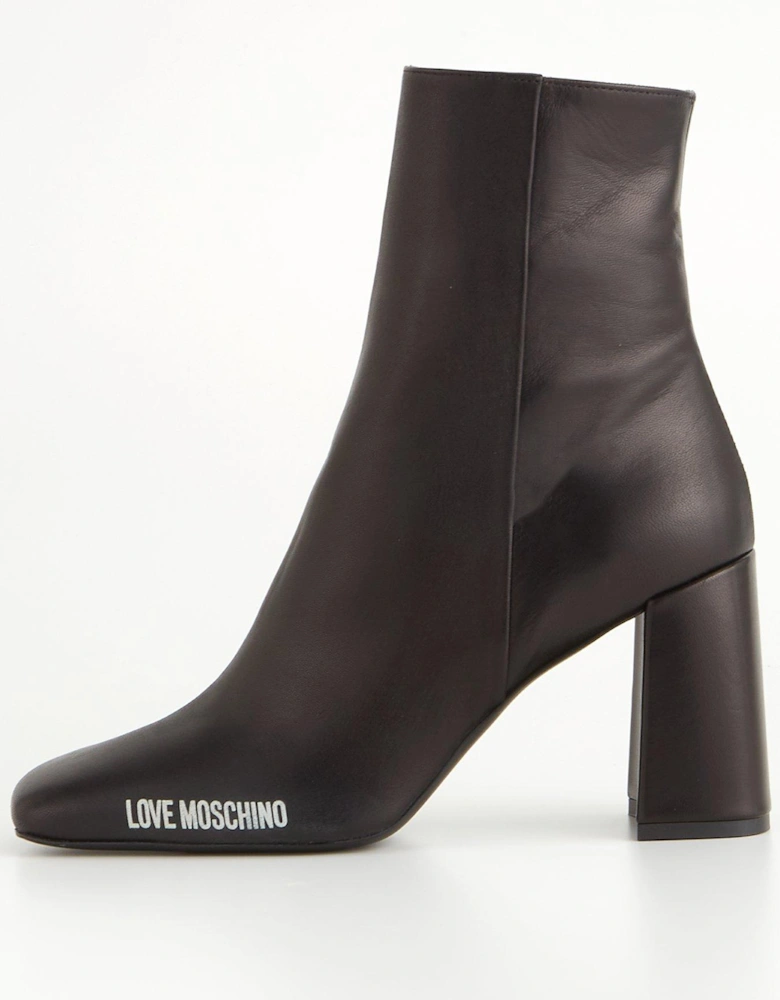 Soft Leather Heeled Boots - Black