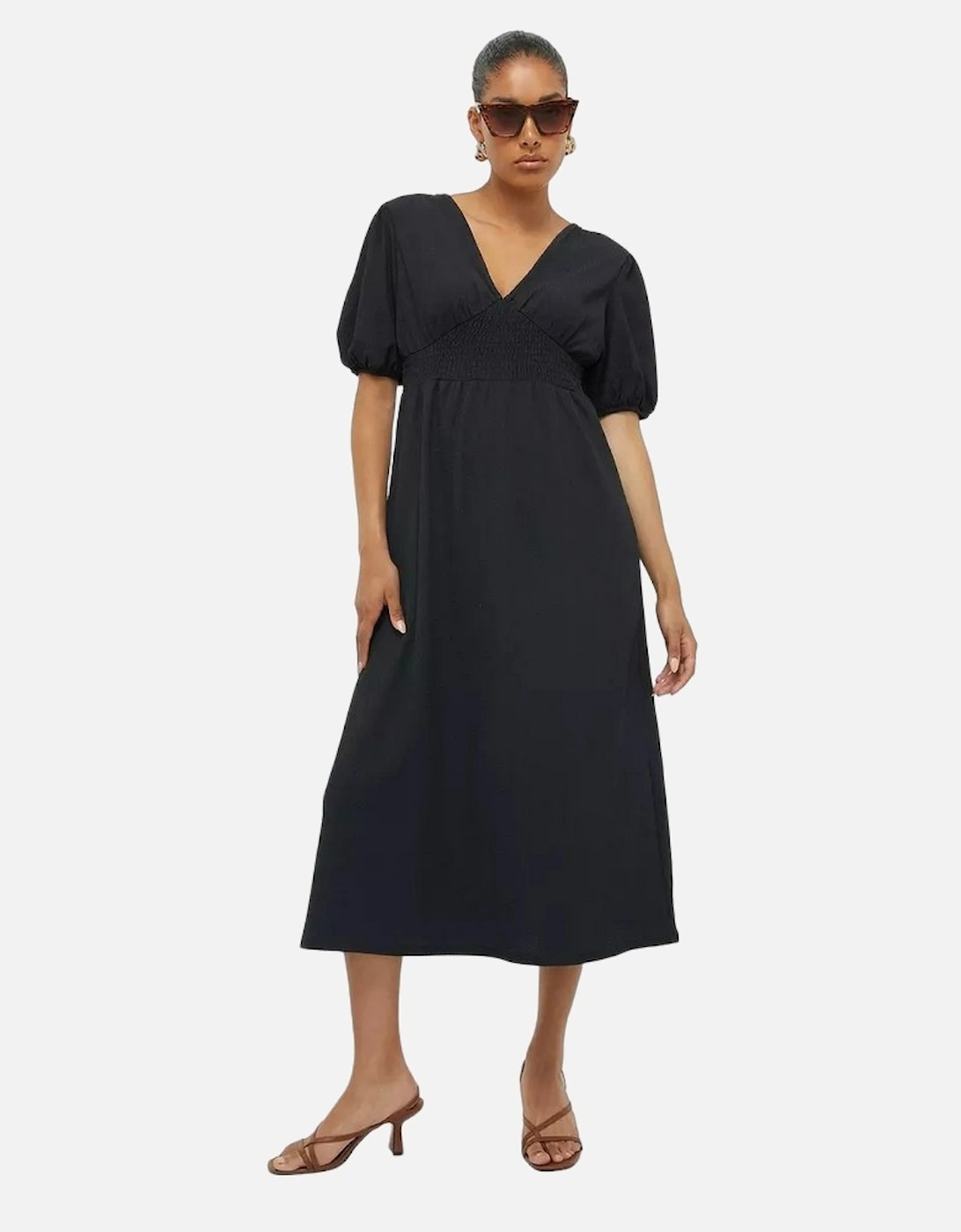 Womens/Ladies Shirred Waist Midi Dress, 5 of 4