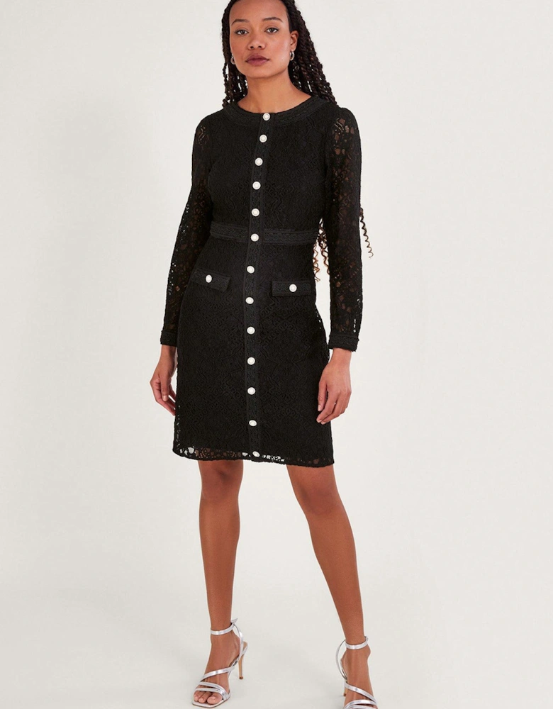 Lillian Lace Shift Button Thru Dress