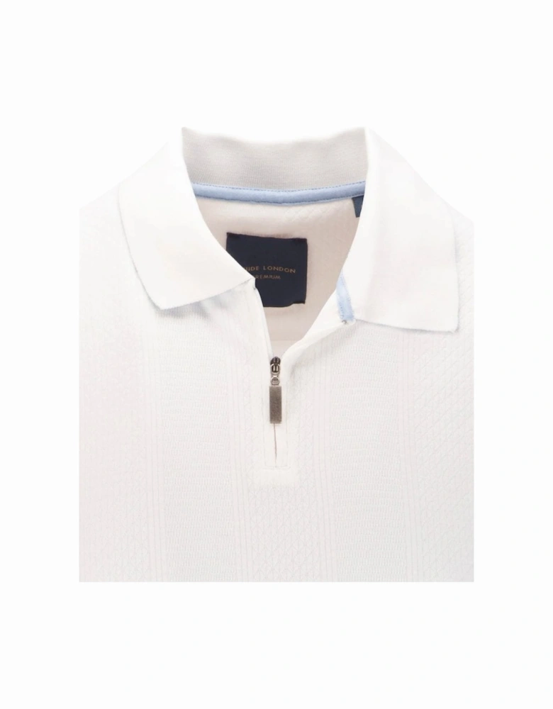Premium Long Sleeve Rib Zip Polo Top White