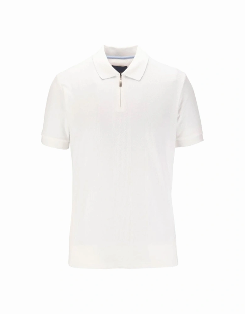 Premium Long Sleeve Rib Zip Polo Top White