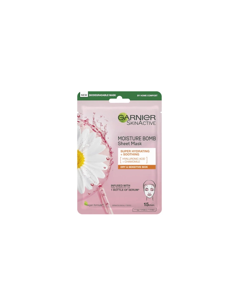 Moisture Bomb Camomile Hydrating Face Sheet Mask for Dry and Sensitive Skin 28g - Garnier