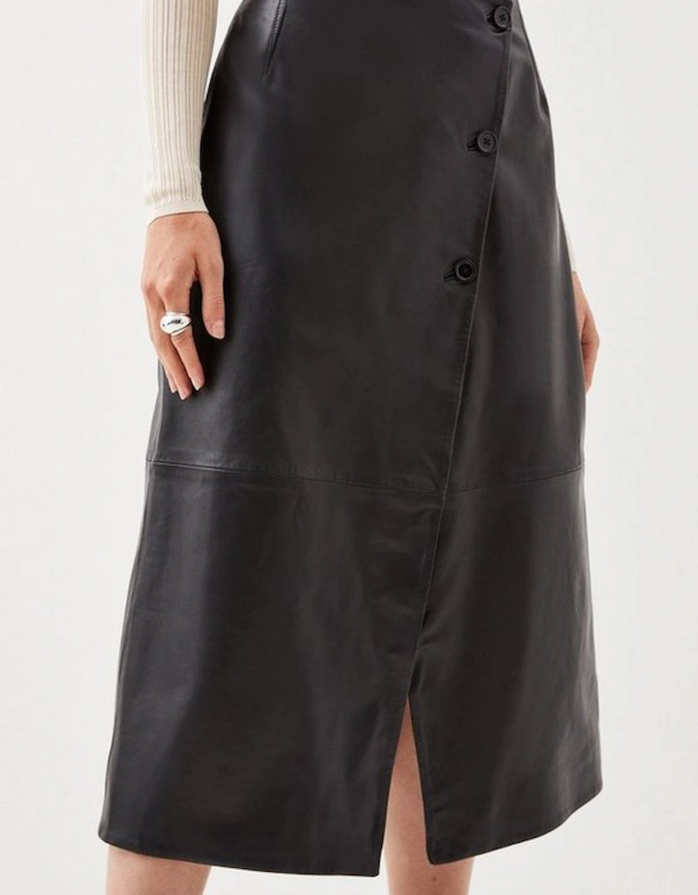 Leather Button Wrap Midaxi Skirt