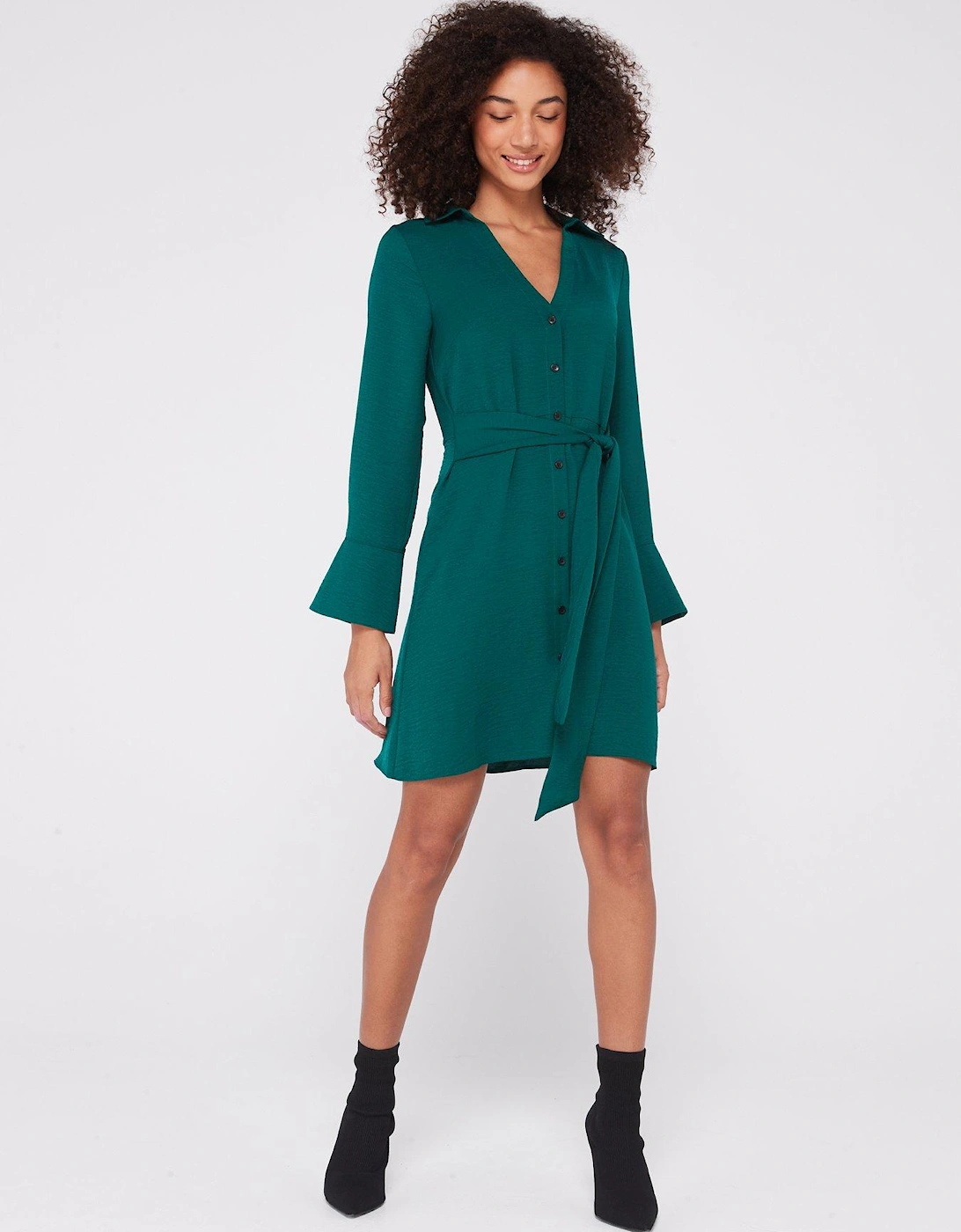 Long Sleeve Mini Shirt Dress - Green, 7 of 6