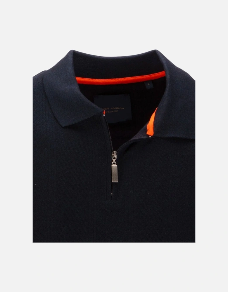 Premium Long Sleeve Rib Zip Polo Top Navy