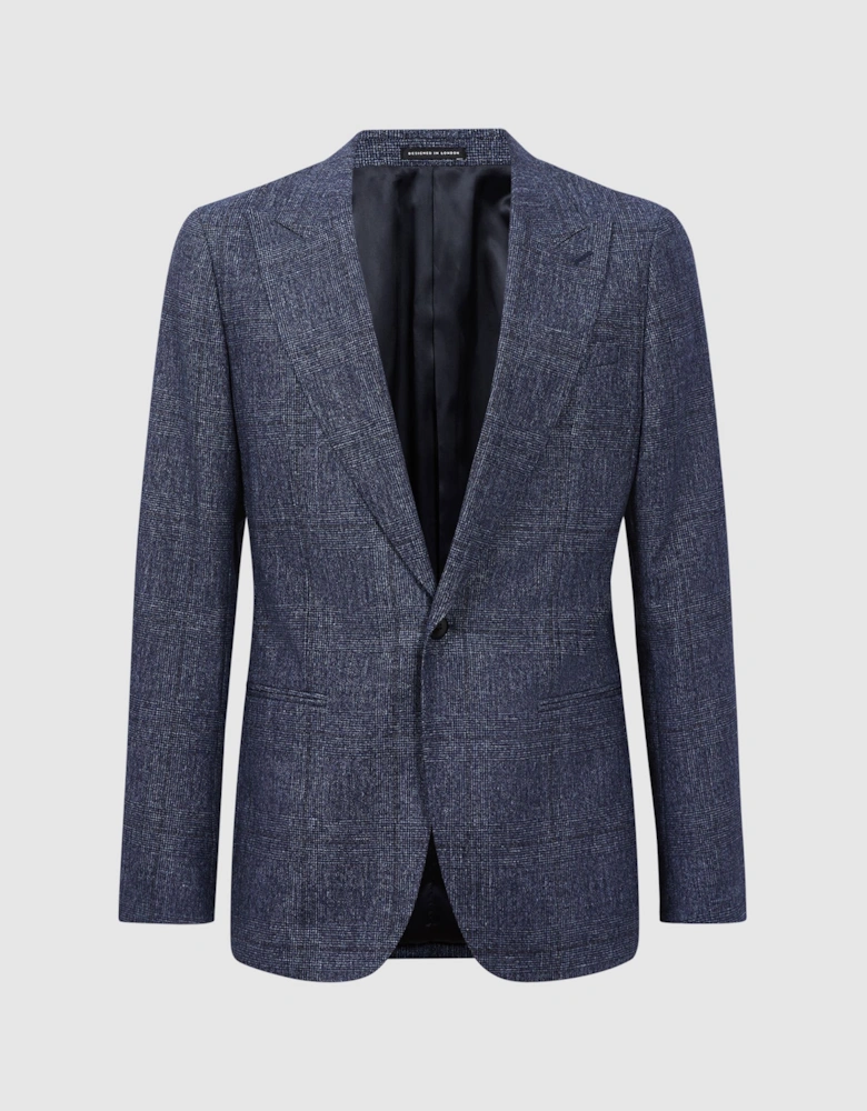 Slim Fit Single Breasted Wool-Linen Check Blazer