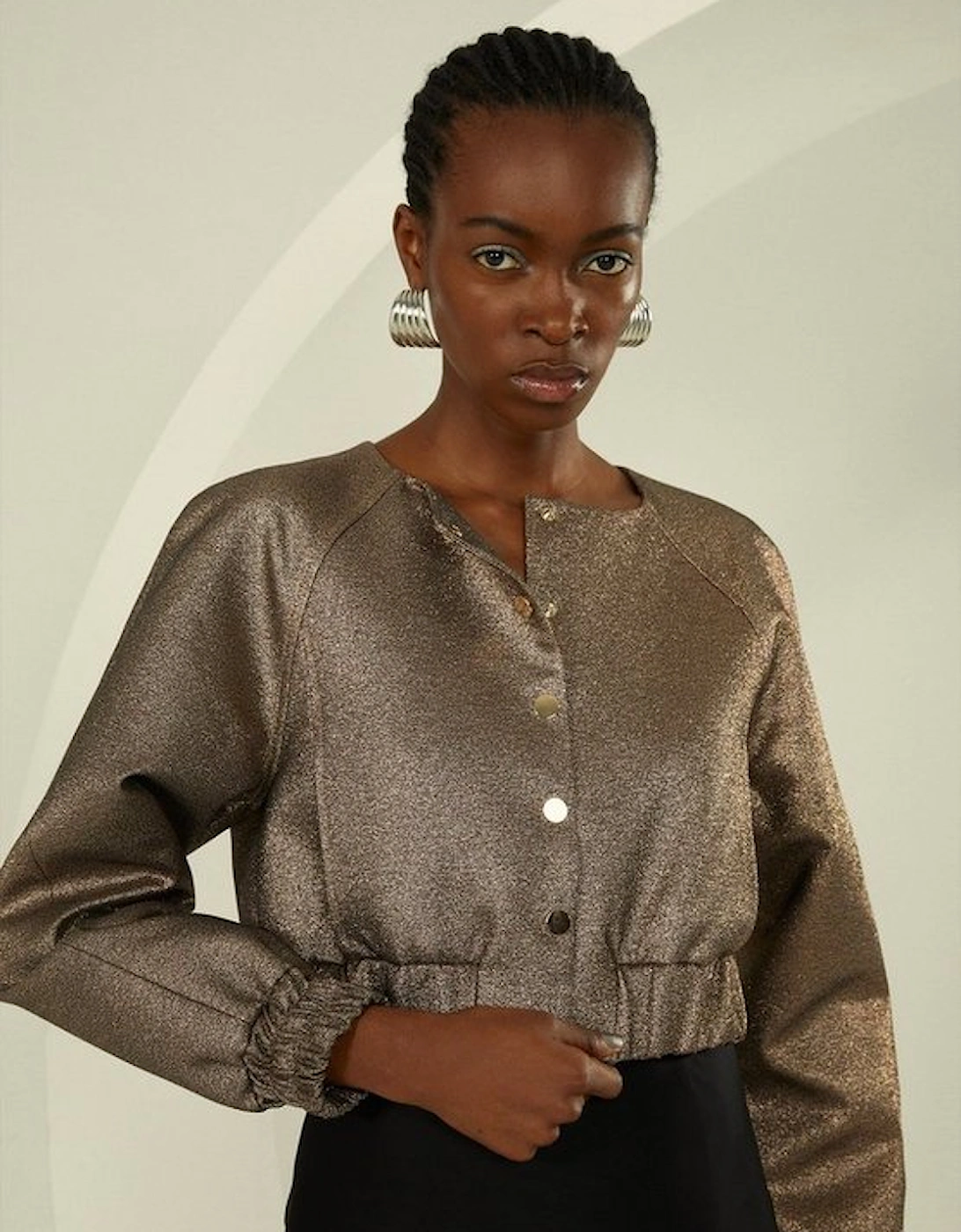 Tailored Metallic Cropped Bomber Jacket, 5 of 4