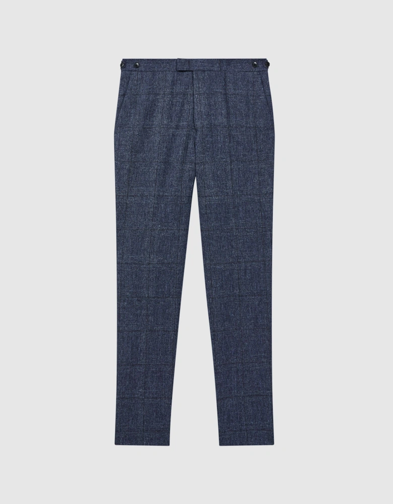 Slim Fit Wool-Linen Check Trousers