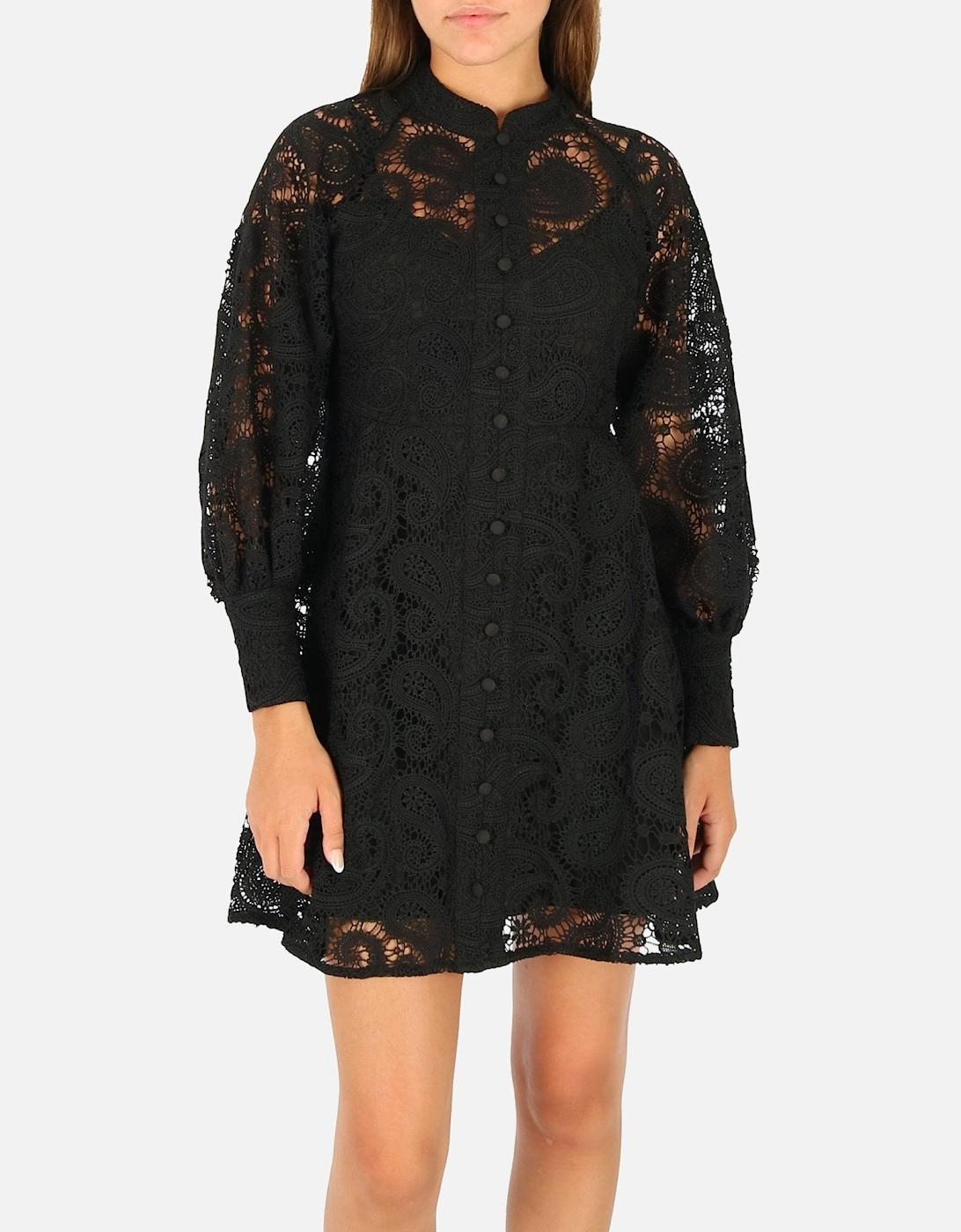 Noto Eyelash Lace Button Detail Black Dress, 5 of 4