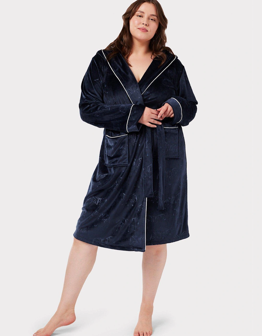 Curve Hooded Dressing Gown - Navy, 2 of 1