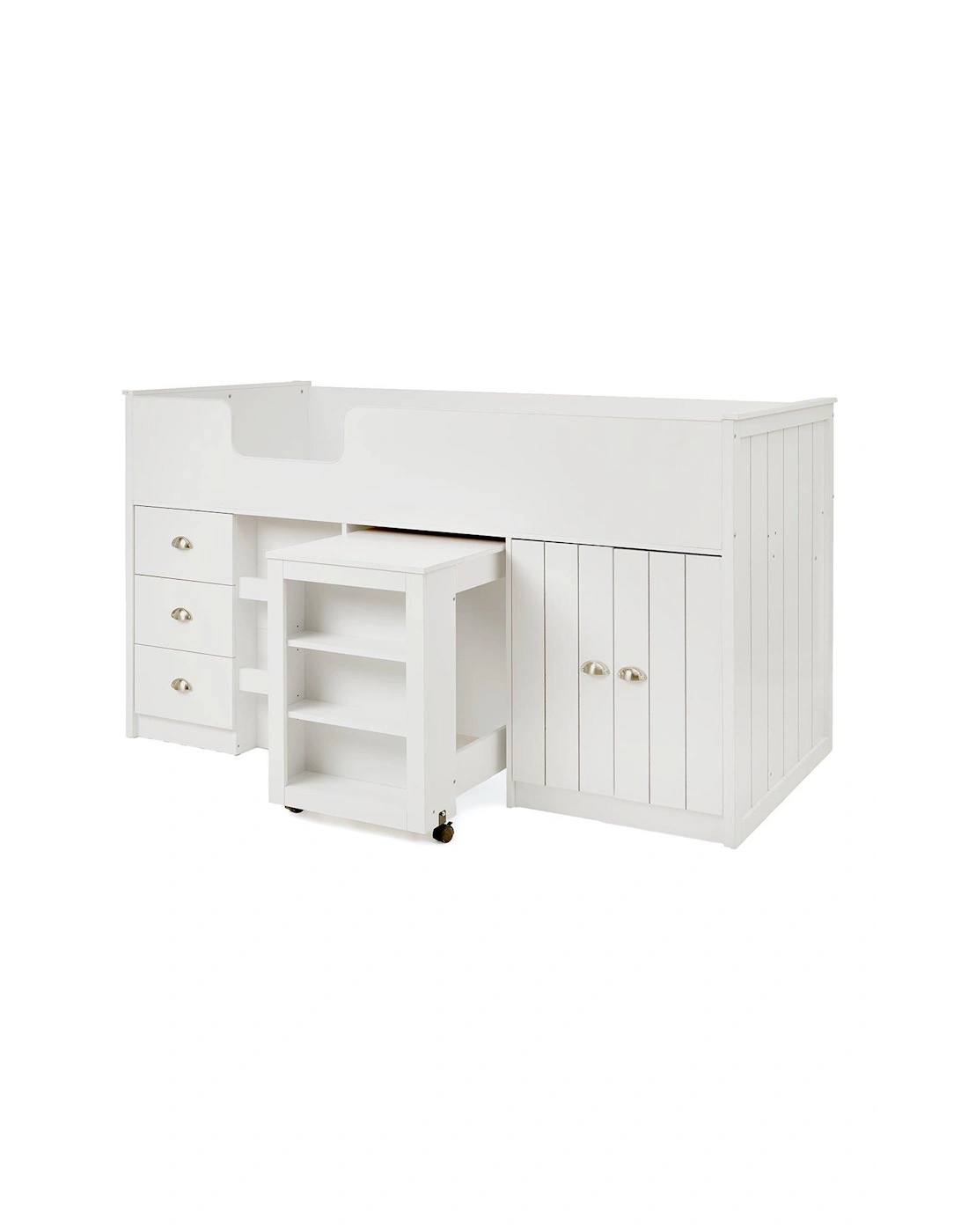 Atlanta Mid Sleeper Bed with Storage and Pull Out Desk - White