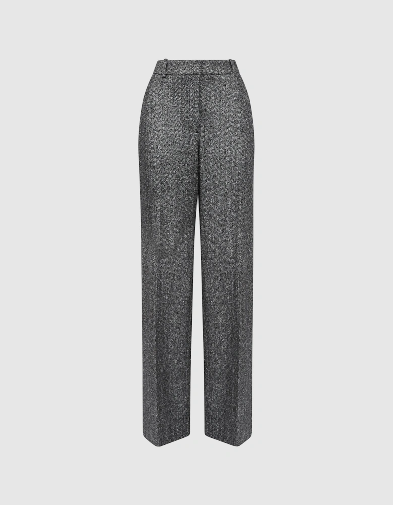 Wide Leg Textured Suit Trousers