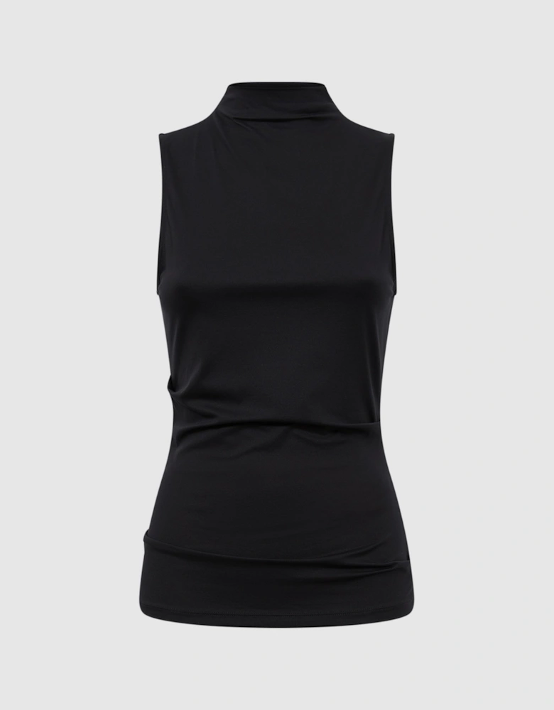 Fitted Ruched High-Neck Top