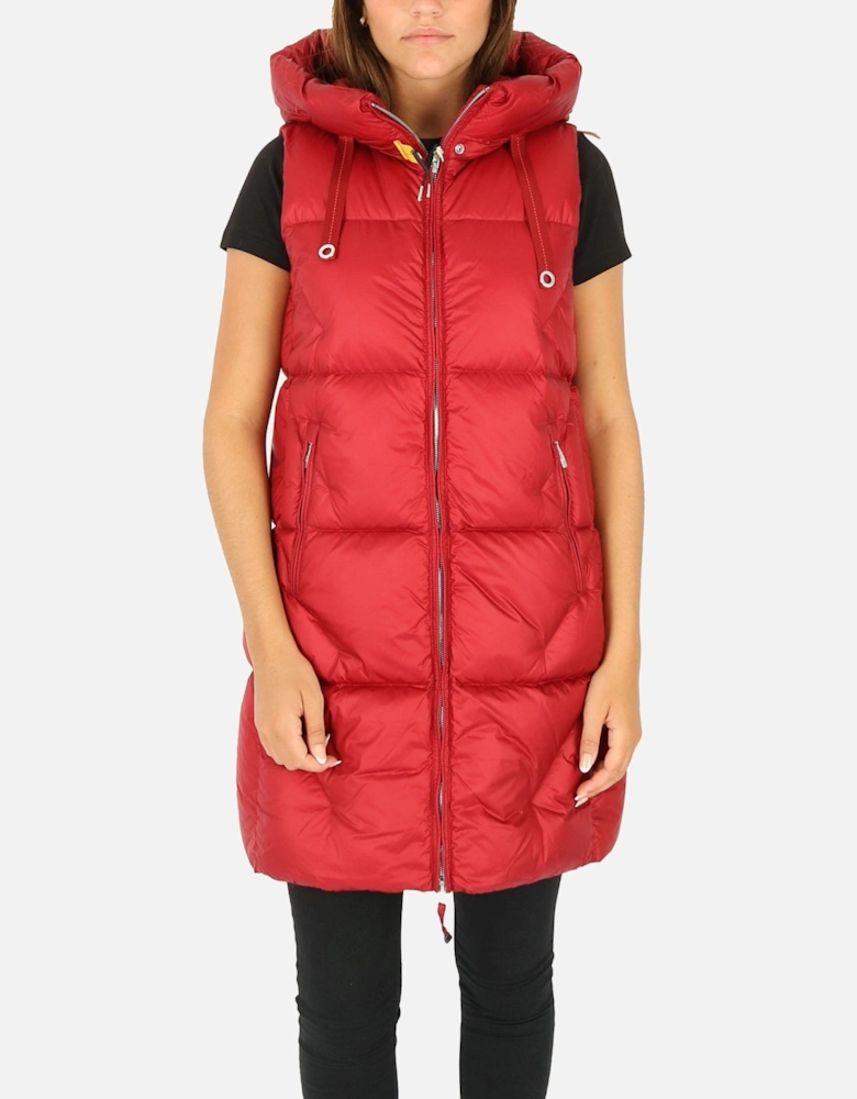 Zuly Down Hooded Long Red Gilet