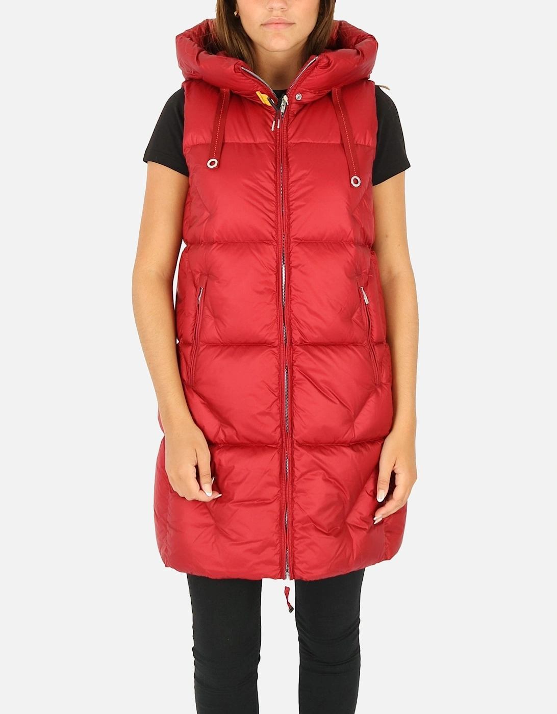 Zuly Down Hooded Long Red Gilet, 5 of 4