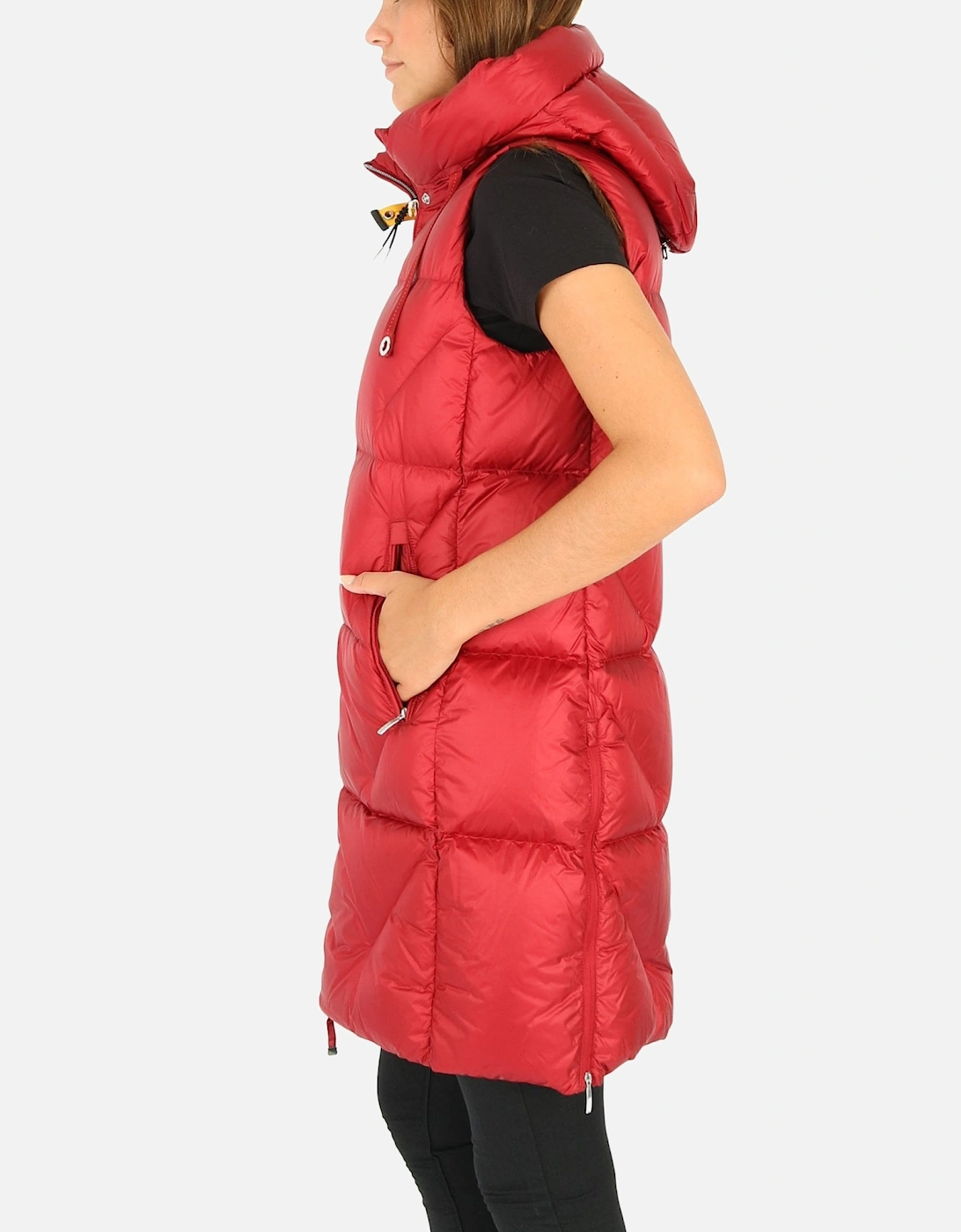 Zuly Down Hooded Long Red Gilet