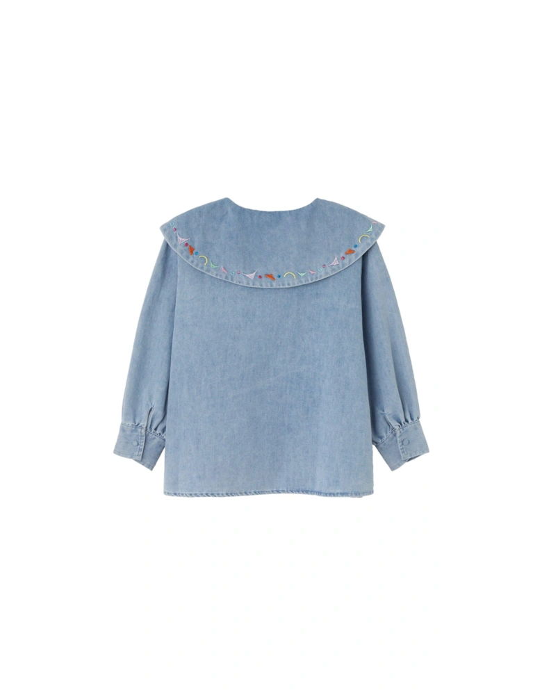 Kids Bryony Denim Embroidered Blouse - Blue