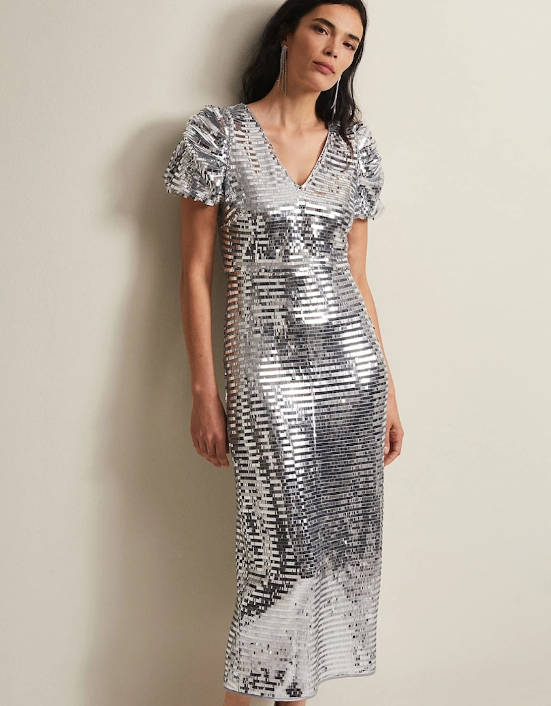 Novalie Silver Sequin Midaxi Dress, 7 of 6