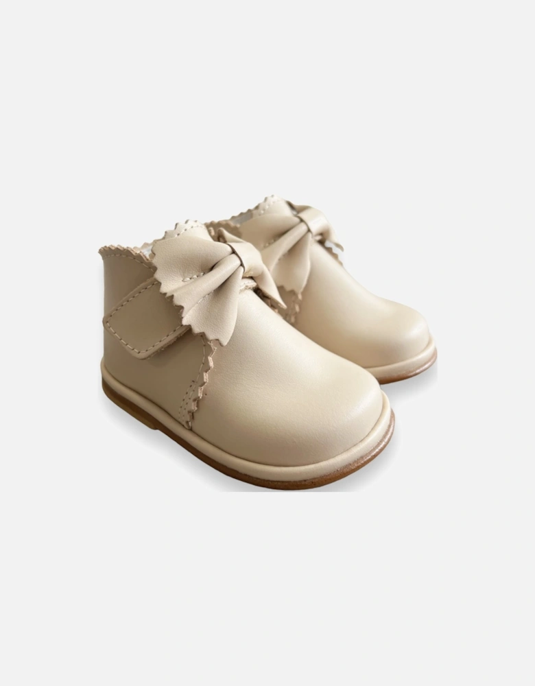 Sharon Nude Leather Velcro Boot with Bow