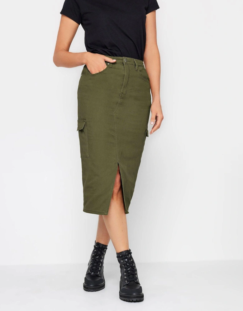 Khaki Utility Midi Skirt