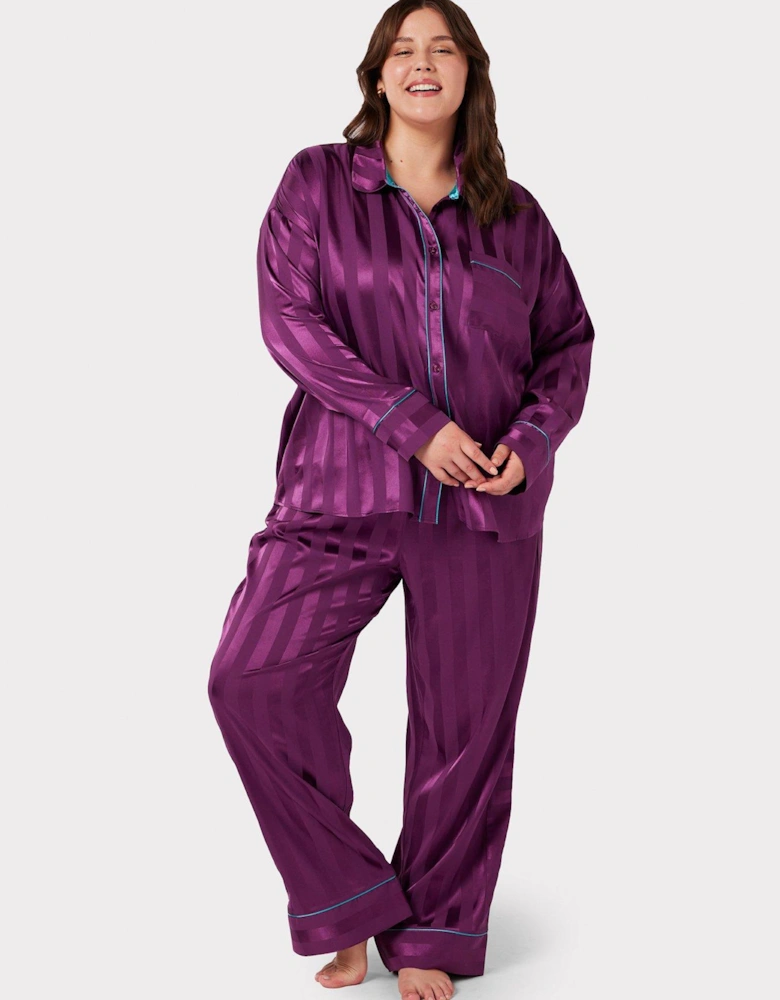 Curve Satin Stripe Pyjama Set - Purple