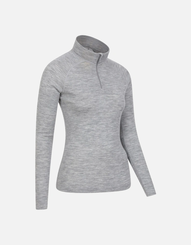 Womens/Ladies Merino Wool Zip Neck Thermal Top