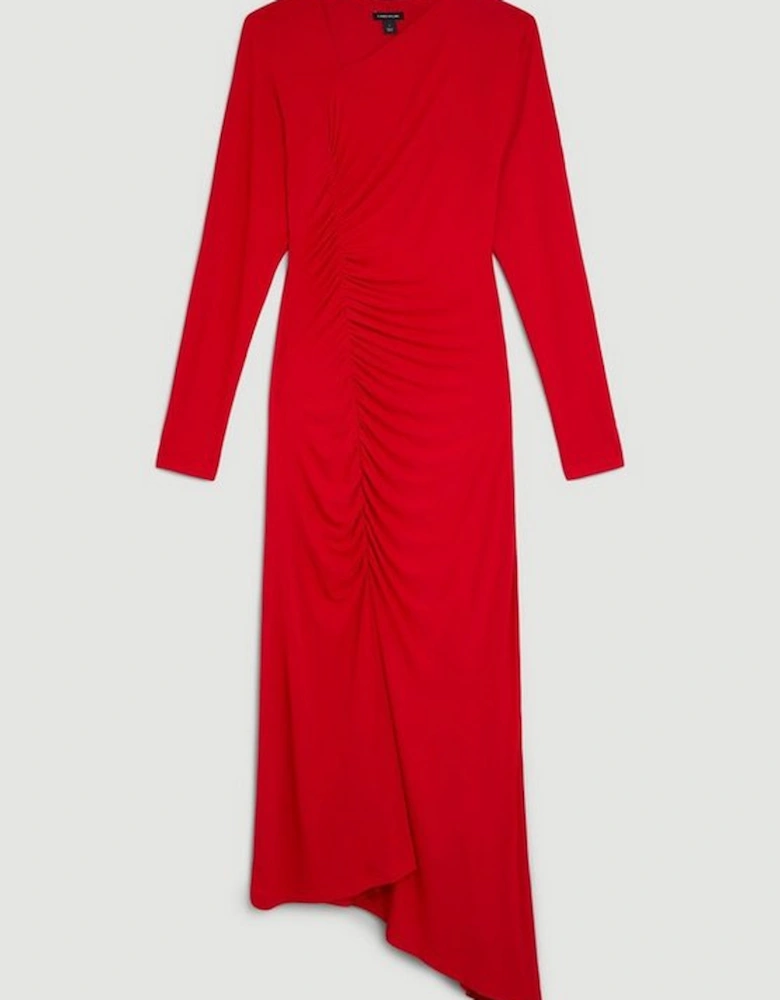 Jersey Crepe Ruched Long Sleeve Midi Dress