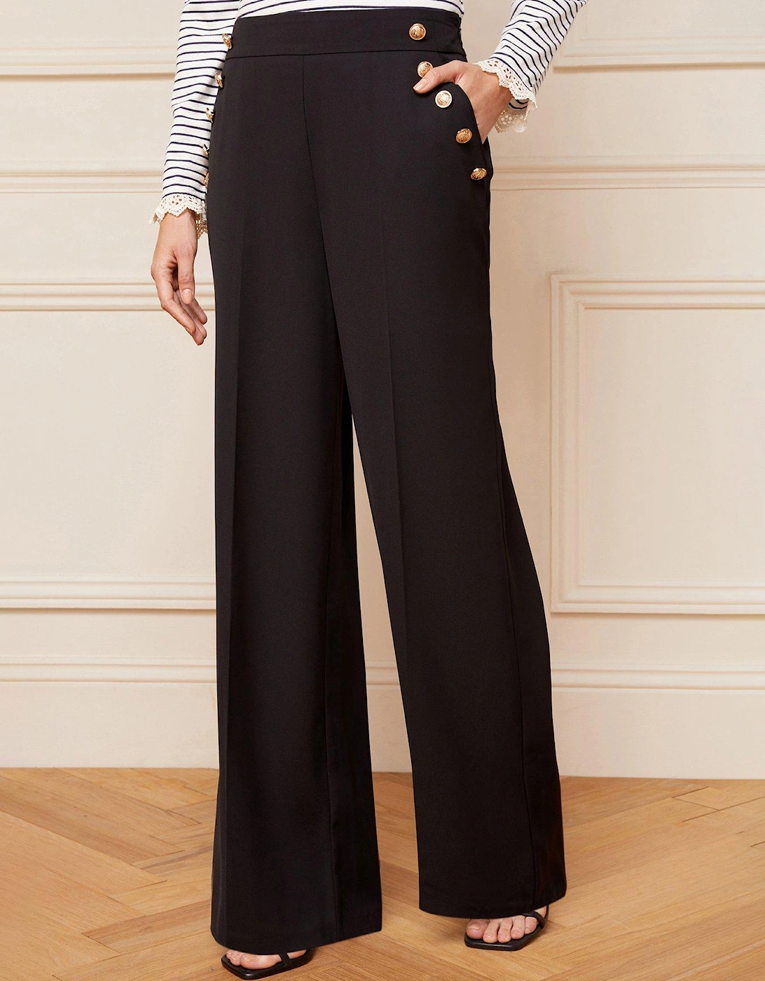 Military Button Wide Leg Trouser - Black, 5 of 4