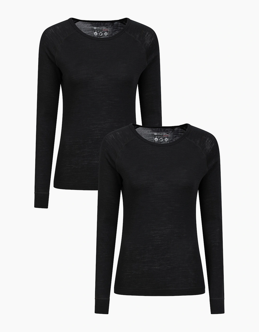 Women's Mountain Warehouse Womens/Ladies Merino Wool Round Neck Base Layer Top (Pack of 2) - Black - Size: 10