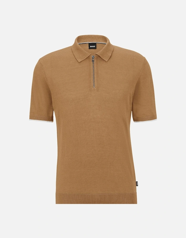 Ganzo Knitted Zip Brown Polo Shirt