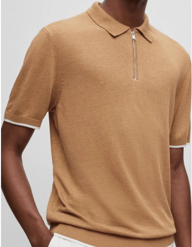 Ganzo Knitted Zip Brown Polo Shirt