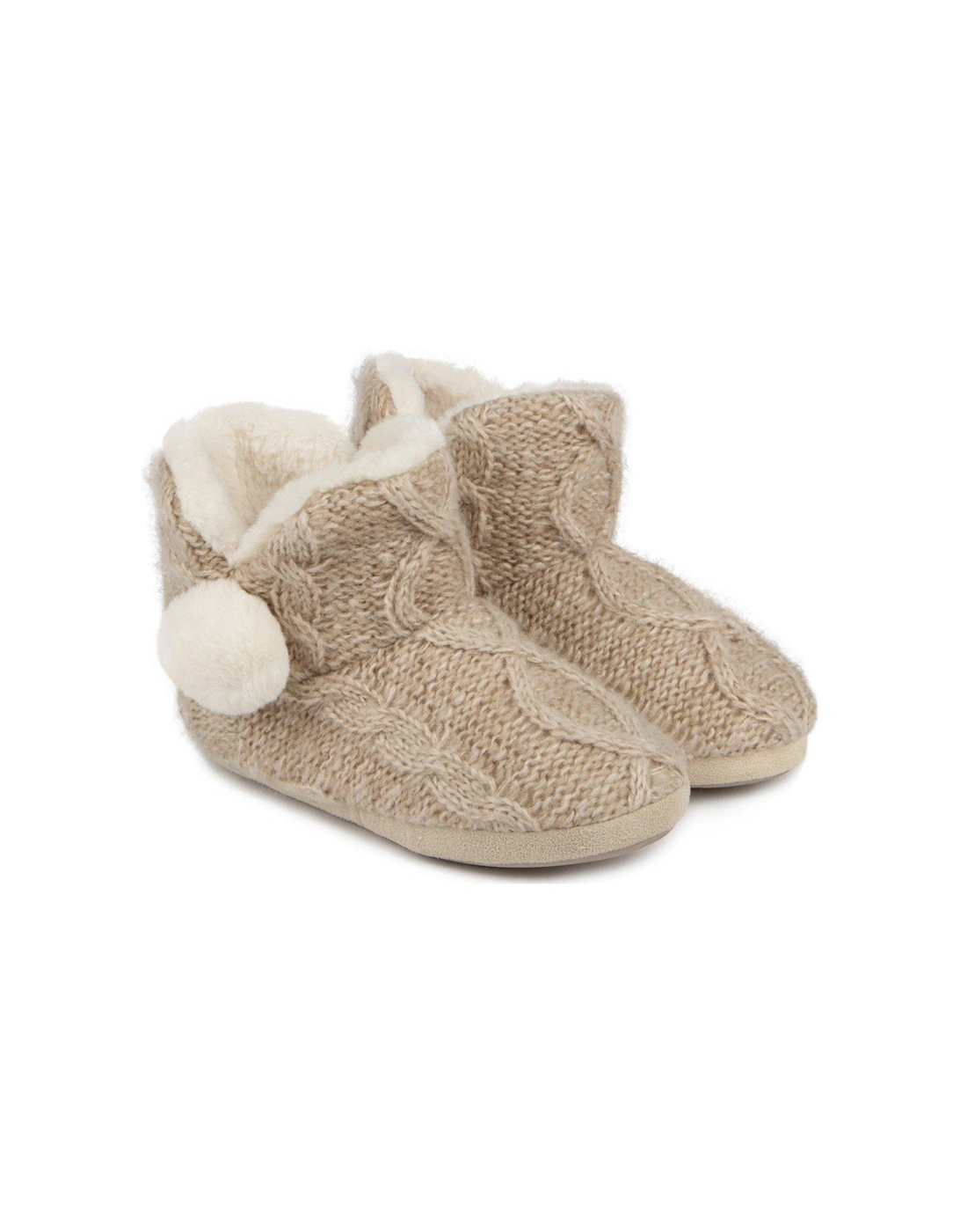 Cable Knit Boot Slippers - Cream, 6 of 5
