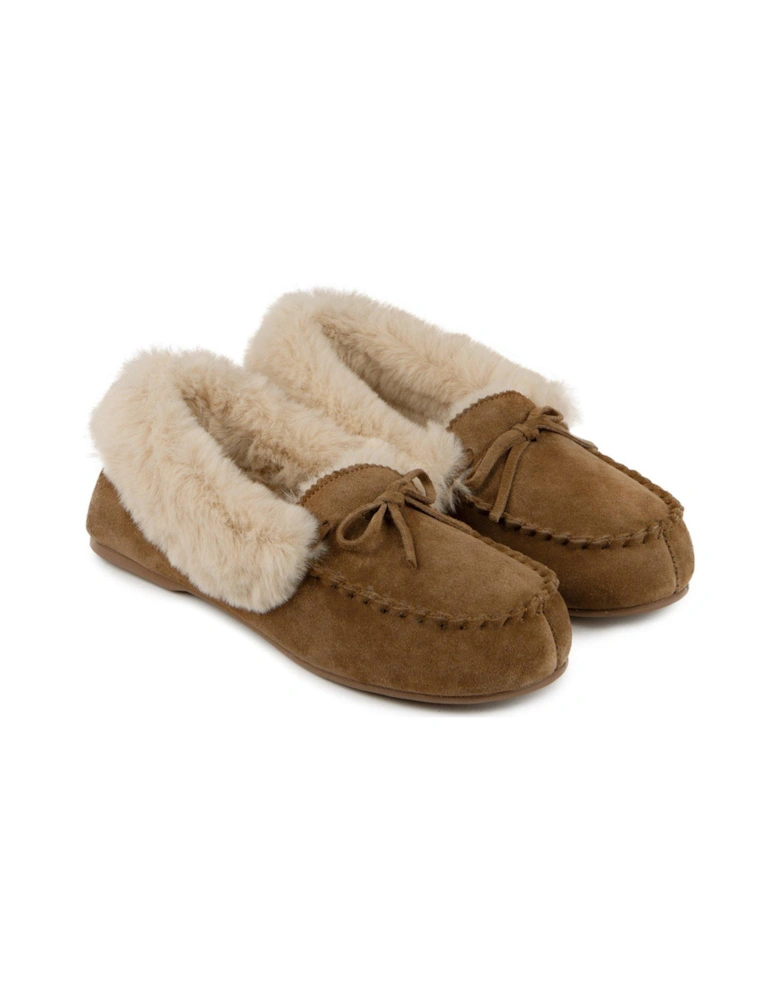 Isotoner Real Suede Fur Lined Moccasin - Brown