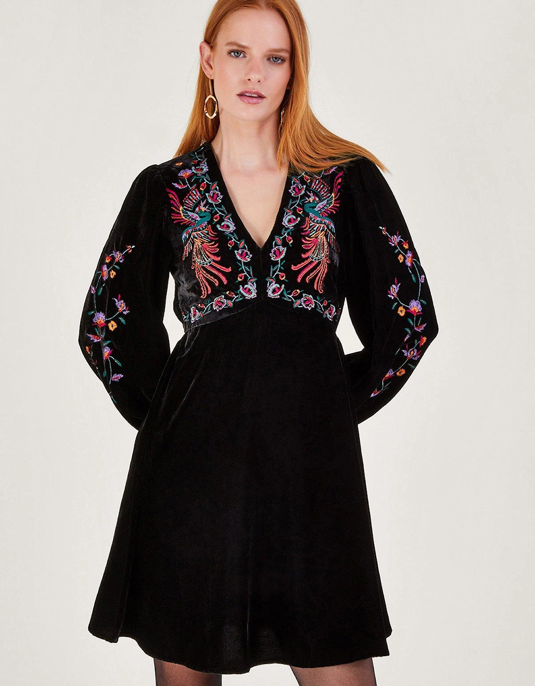 Verina Velvet Embroidered Dress - Black, 2 of 1