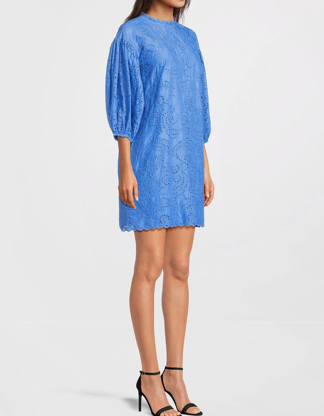 Floral Eyelet Puff Sleeve Dress - Blue , 3 of 2