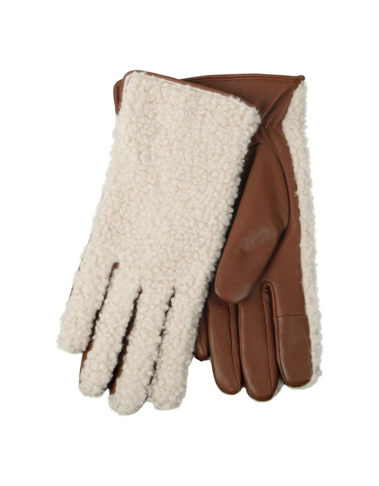Isotoner Borg Smart Touch Glove With Zip Detail - Tan