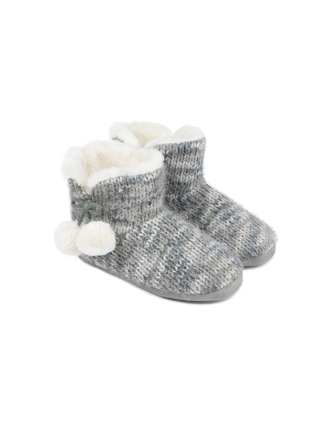 Knitted Boot Slippers With Pom - Grey, 2 of 1