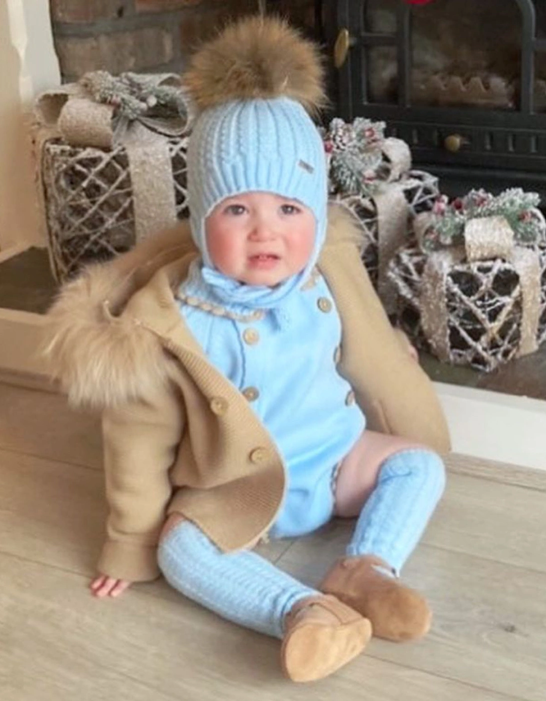 Blue Ribbed Fur Tie Hat