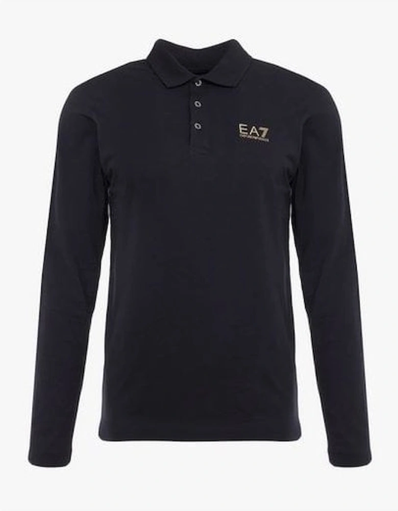 Cotton Black Long Sleeve Polo