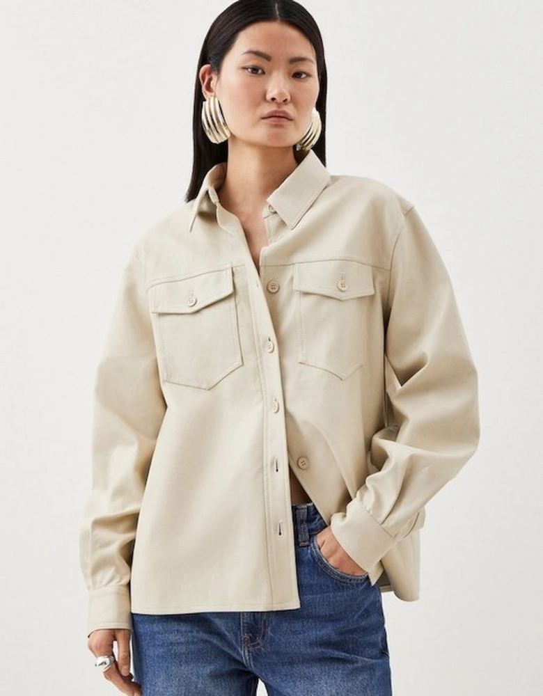 Faux Leather Pocket Detail Shirt