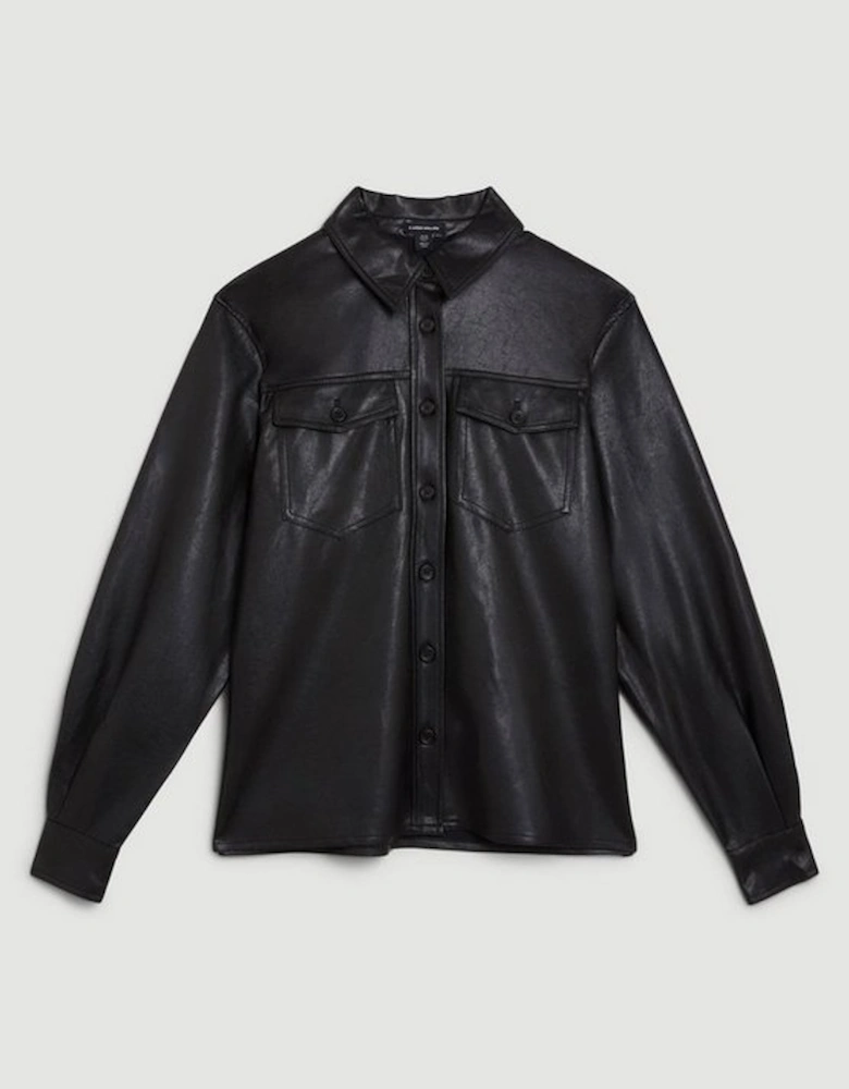 Faux Leather Pocket Detail Shirt