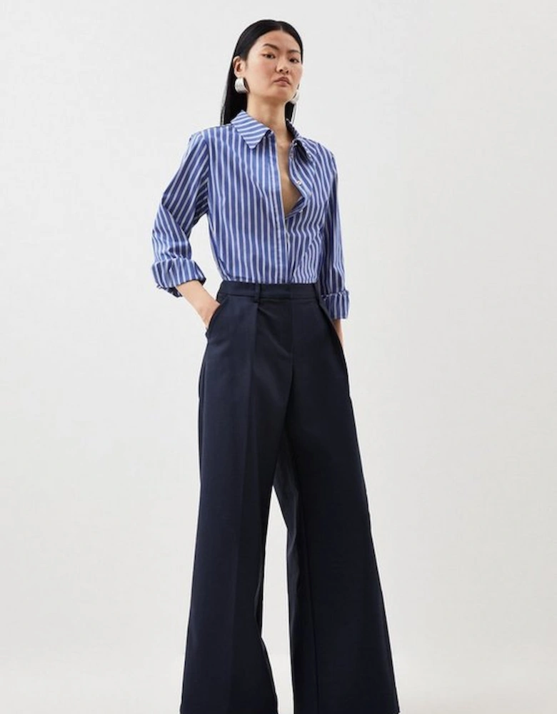 Tailored Cotton Sateen Wide Leg Trousers