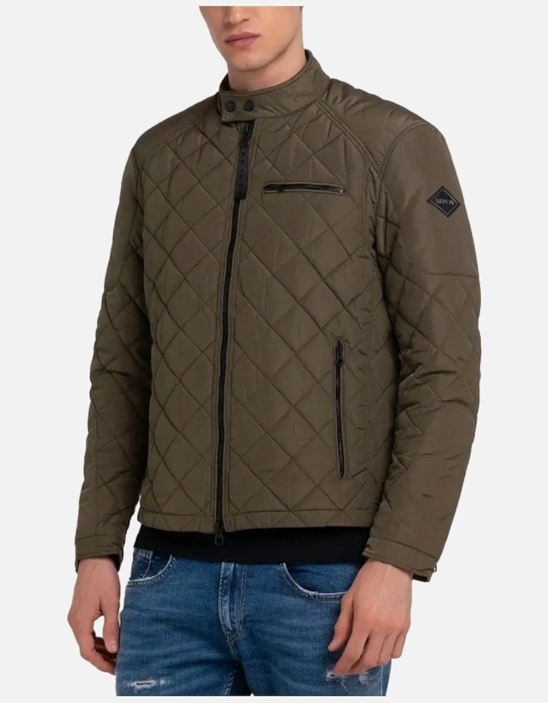 Quilted Biker Style Jacket Khaki