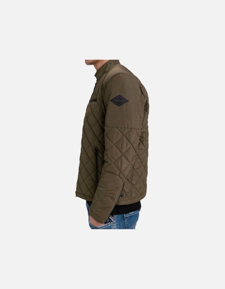 Quilted Biker Style Jacket Khaki