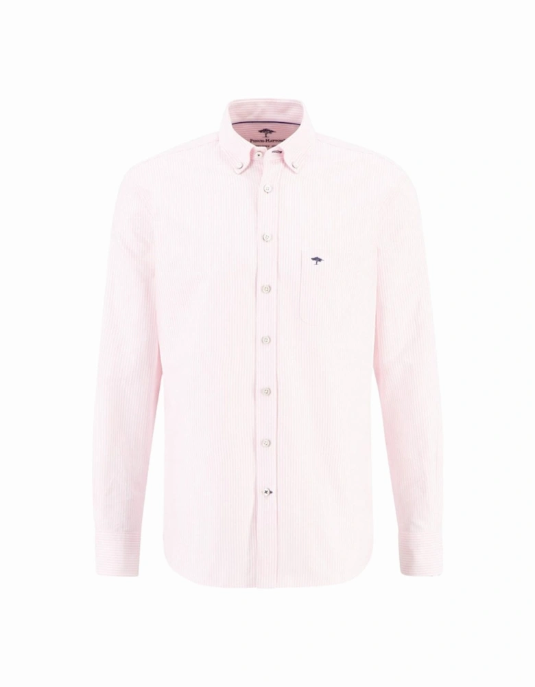 Fynch-Hatton Long Sleeved Oxford Button Down Collar Shirt Pink Stripe