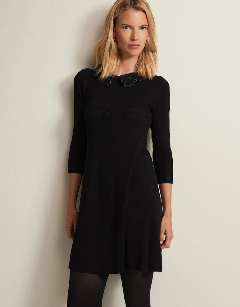 Evelyn Black Ribbed Mini Dress